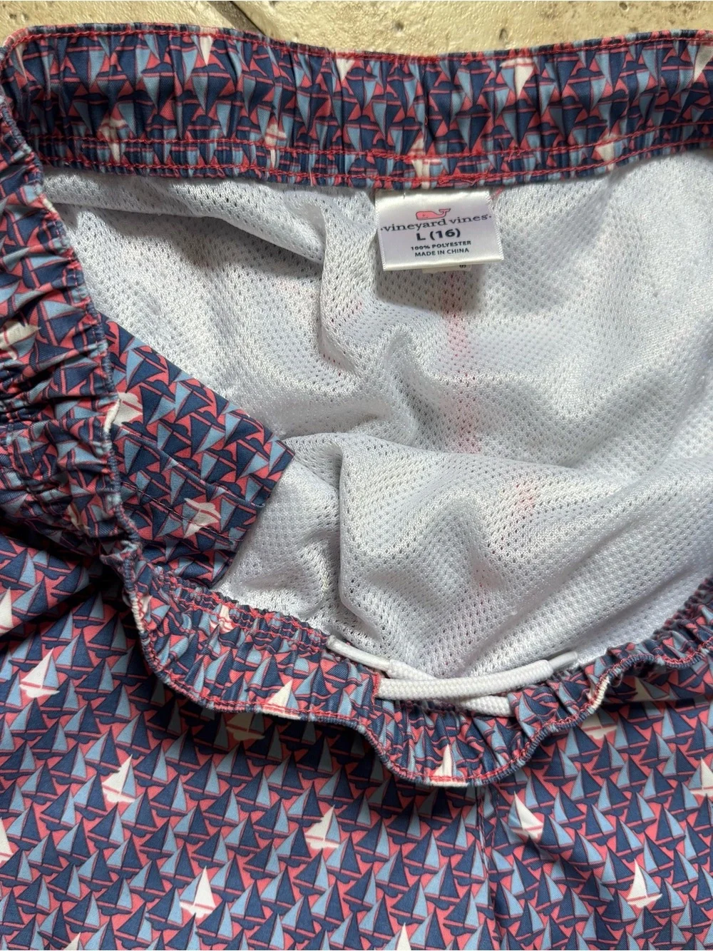 Vineyard Vines Navy, Pink & White Sailboat Print Swim Trunks
